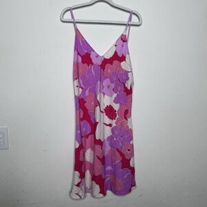 Natori Womens Small Croisette Chemise Pink Purple Floral Slip Dress